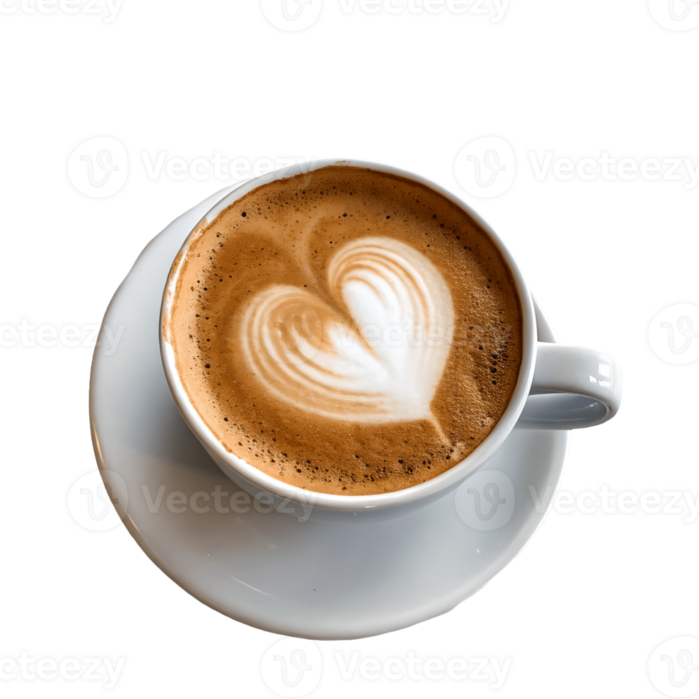 Latte Art Heart in White Cup, Coffee Break Moment, Delicious Drink, Aesthetic Beverage, Cafe Culture Transparent Background png