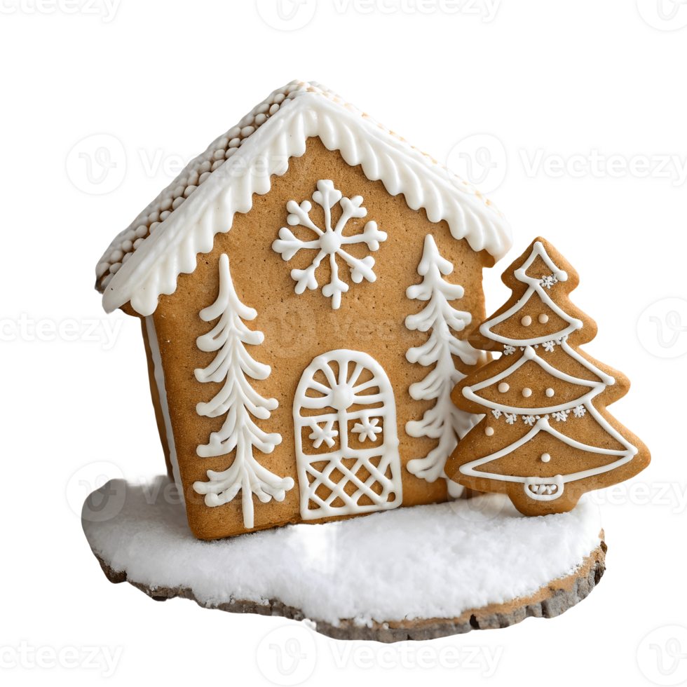 Festive Gingerbread House Scene Holiday Baking, Snowy Winter Decor, Christmas Cookie Delight Transparent Background png