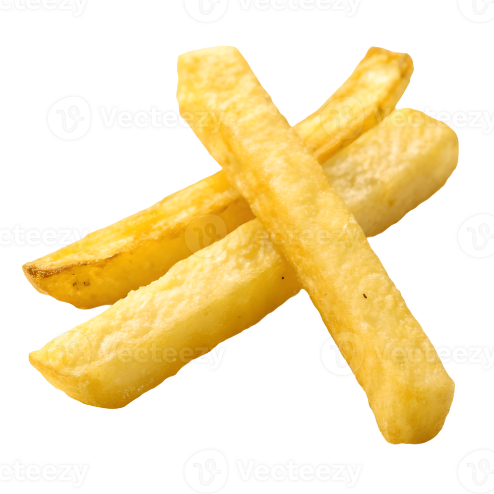 Crispy Golden French Fries Isolated on White, Delicious Fast Food Snack, Close-up of Fried Potato Strips Transparent Background png