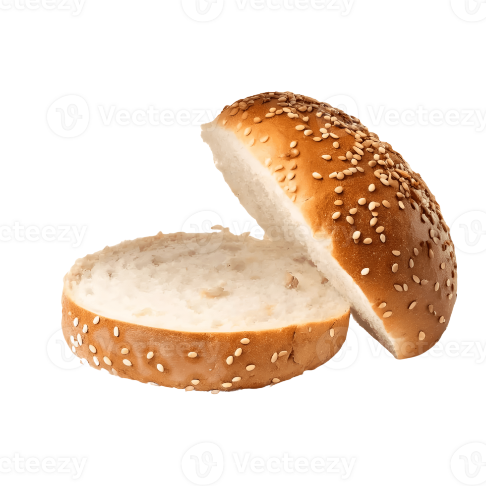 Sesame Seed Burger Bun Cut in Half, Isolated on, Appetizing Bread for Sandwiches and Food Photography Transparent Background png