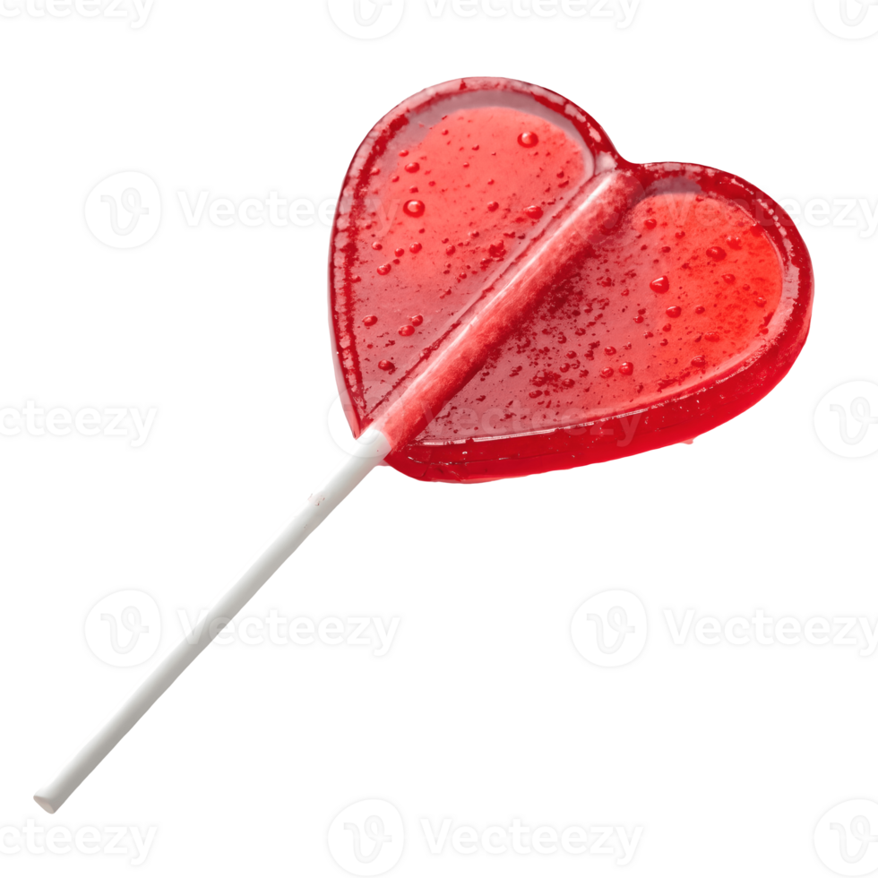 Red Heart Lollipop on, Sweet Candy Treat, Romantic Still Life, Valentines Day Confectionery, Isolated Dessert Image Transparent Background png