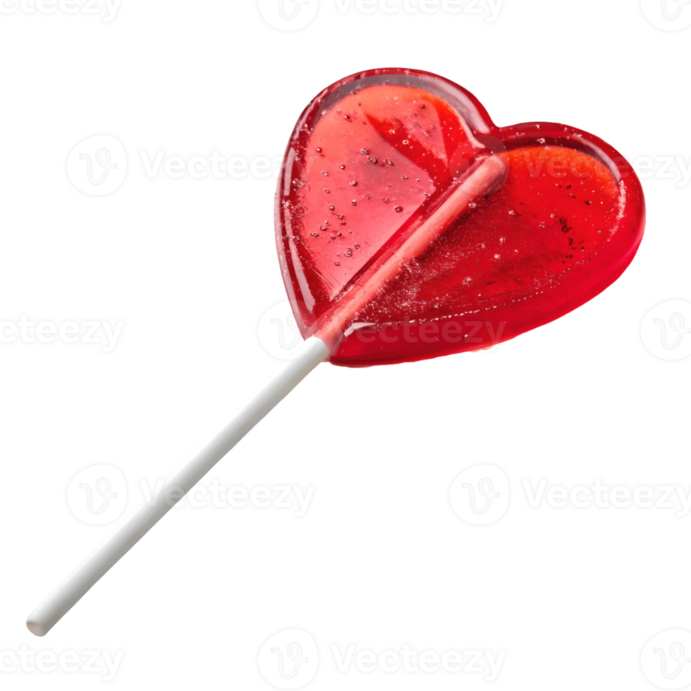 Red Heart Lollipop on, Sweet Candy Treat, Valentines Day Theme, Close Up, Delicious, Single Object, Love Transparent Background png