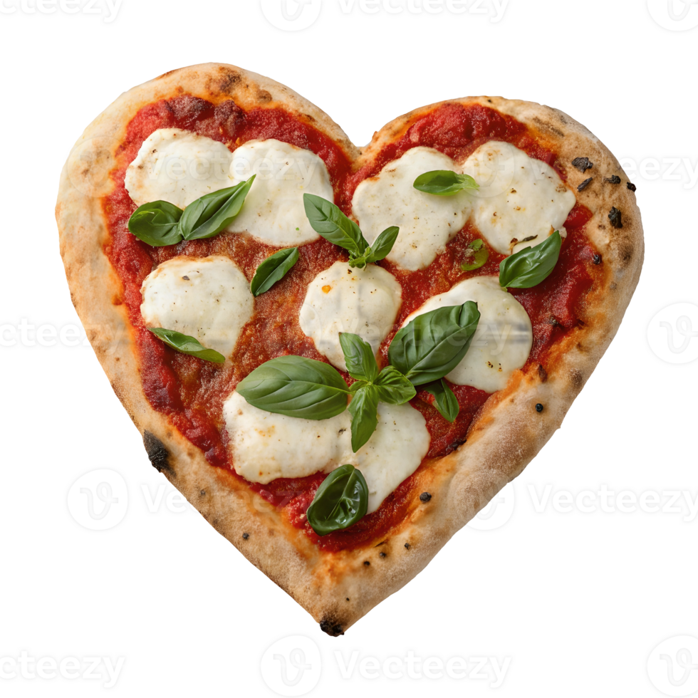 Heart Shaped Pizza with Mozzarella and Basil, Romantic Italian Food, Valentines Day, Delicious Meal, Fresh Ingredients, Love Theme Transparent Background png