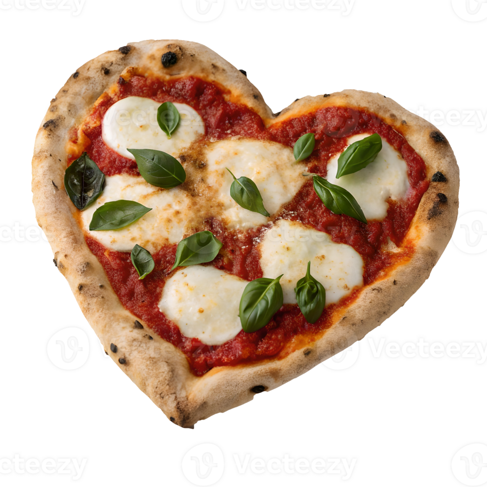 Heart Shaped Margherita Pizza on, Valentines Day Meal, Fresh Basil Topping, Italian Cuisine, Romantic Dinner, Homemade Deliciousness Transparent Background png
