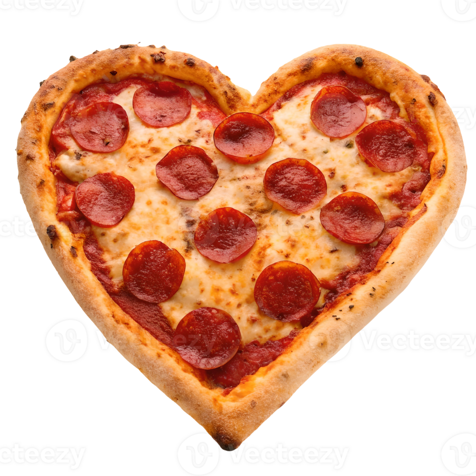 Heart Shaped Pepperoni Pizza for Valentines Day Romance Delicious Food Photography Transparent Background png