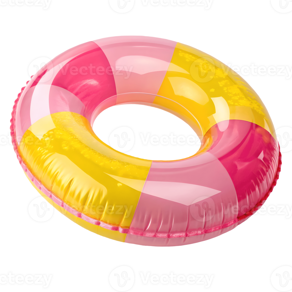 Vibrant Inflatable Swim Ring Pink and Yellow Summer Fun, Pool Party Essential, Isolated on Transparent Background png