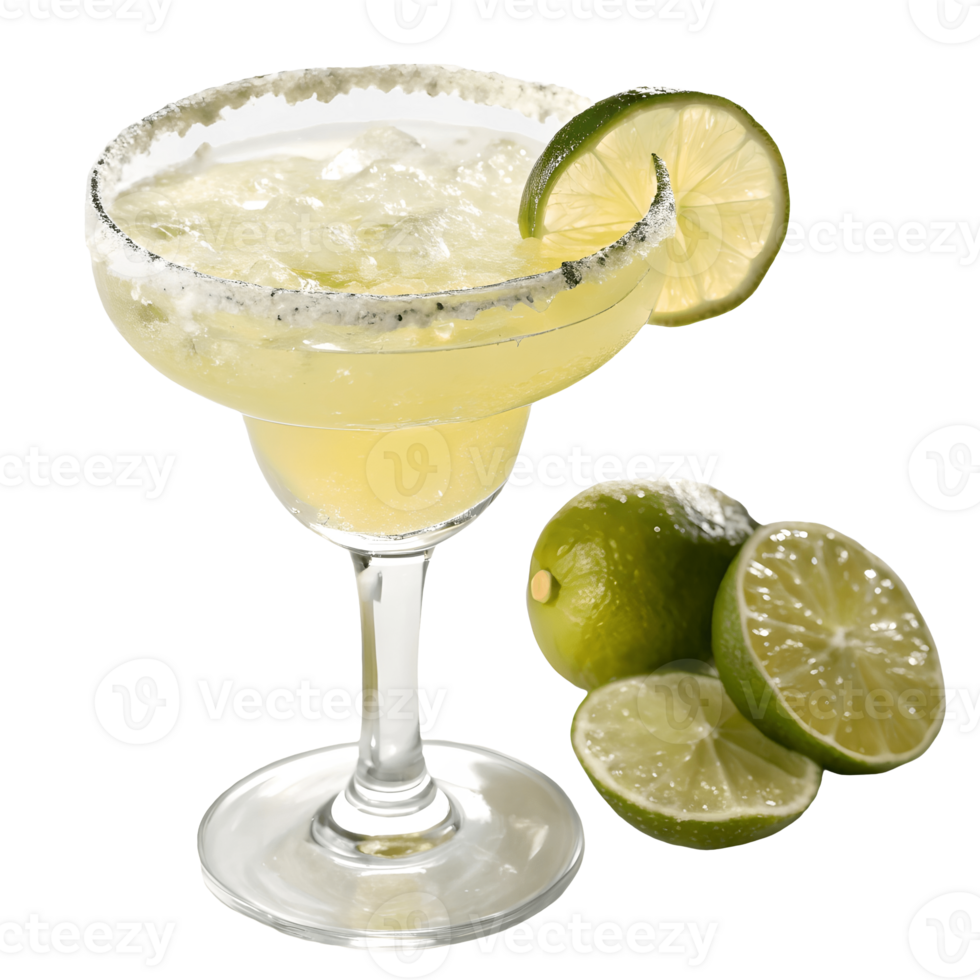 Refreshing Margarita with Salted Rim and Lime Garnish on, Perfect for Summer Cocktails and Happy Hour Transparent Background png