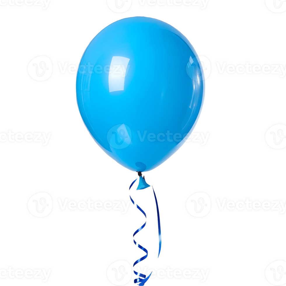 Bright Blue Balloon Floating Cheerfully with Curled Ribbon on Party Celebration Decoration, Festive Event Transparent Background png