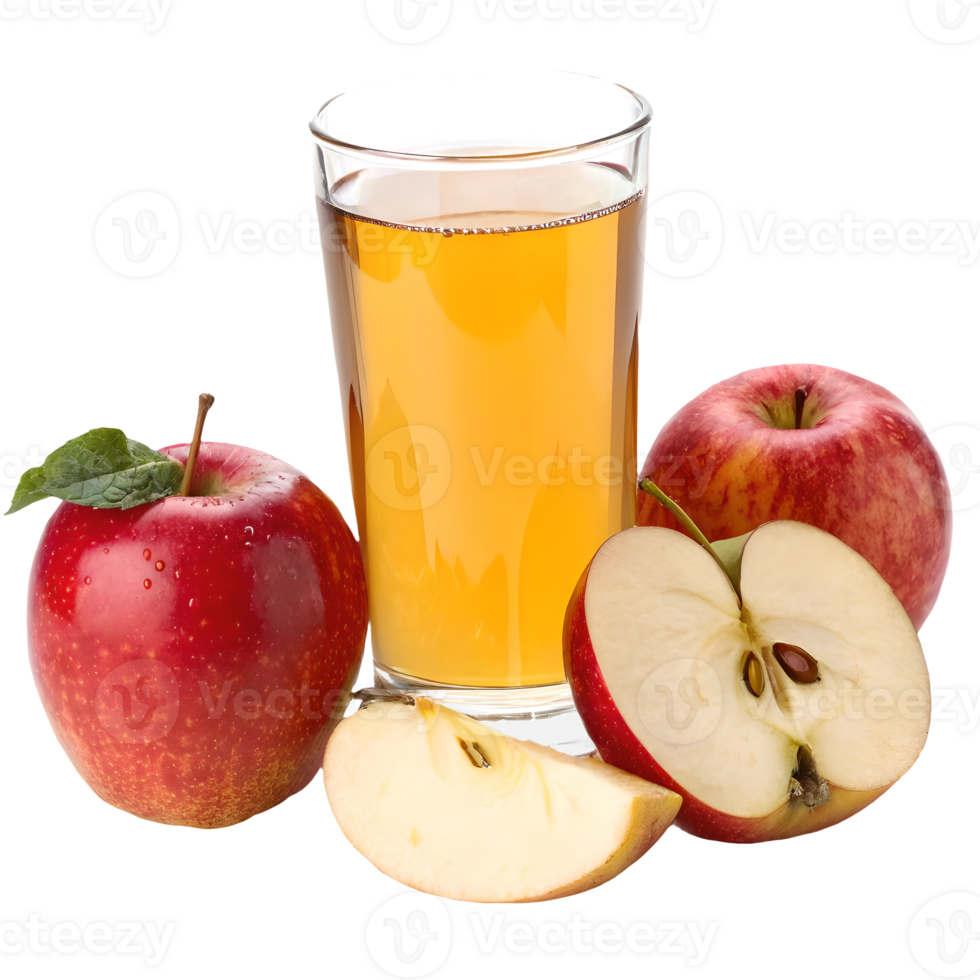Fresh Apple Juice Glass with Red Apples Still Life, Refreshing Drink, Healthy Lifestyle, Fruit Composition, Natural Beverage, Isolated Transparent Background png
