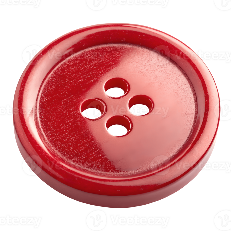Red Button Close-Up Macro Shot of a Vibrant Four-Hole Sewing Button with Detail and Depth for Crafts and Design Transparent Background png