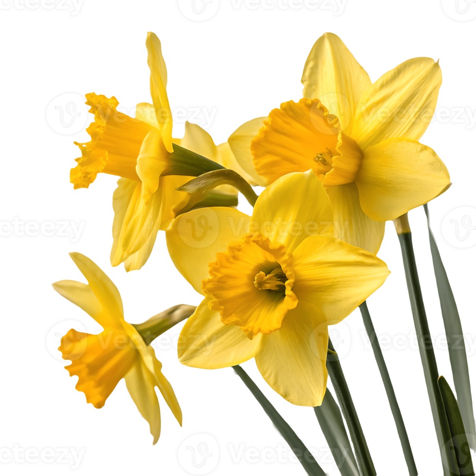 Cheerful Yellow Daffodils Blossom in Springtime, Floral Bouquet, Isolated Easter Symbol, Fresh Cut Flowers, Floral Photography Transparent Background png