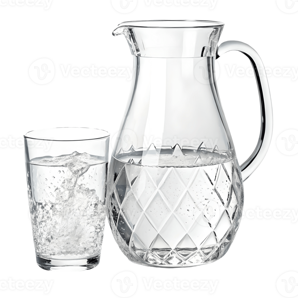 Crystal Clear Hydration Glass Pitcher and Tumbler Filled with Refreshing Water Transparent Background png