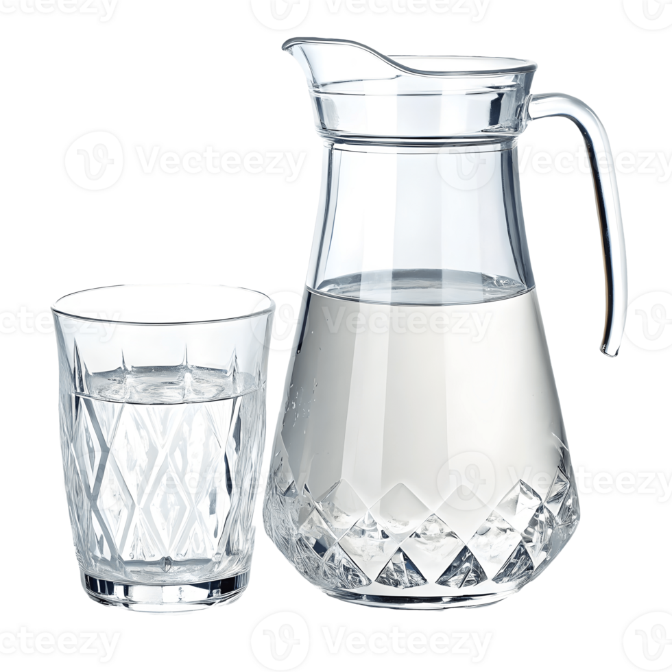 Refreshing Water Pitcher and Glass Hydration, Crystal Clarity, Elegant Still Life, Refreshment, Isolated Drinkware, Clean, Fresh Water, Healthy Living Transparent Background png