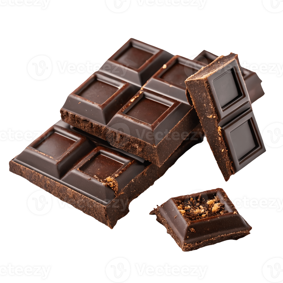 Decadent Dark Chocolate Squares Stacked on Close-up of Rich, Delicious Cocoa Treats for Indulgence and Dessert Transparent Background png