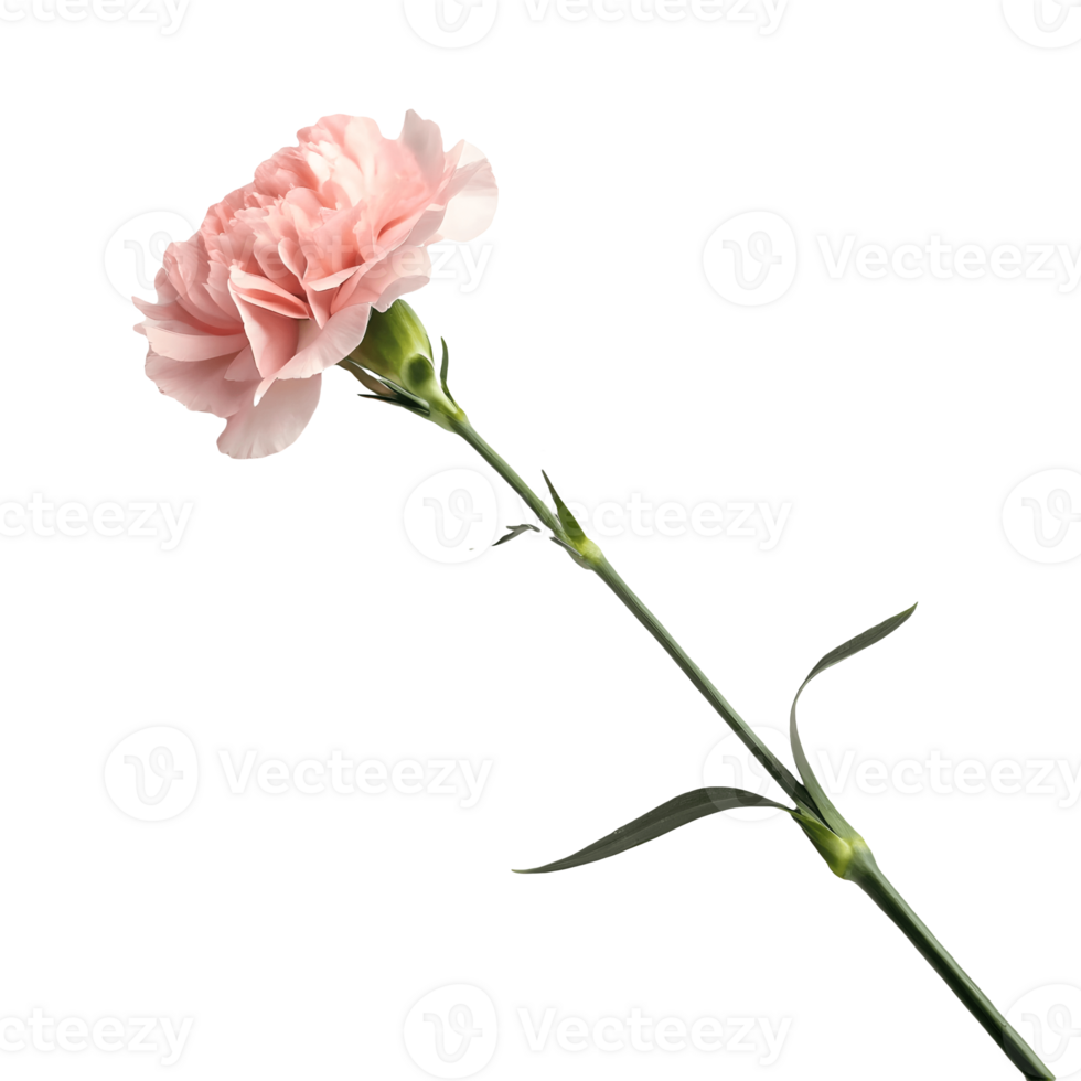 Elegant Pink Carnation Bloom Single Flower Stem, Delicate Petals, Fresh Cut, Floral Beauty Transparent Background png