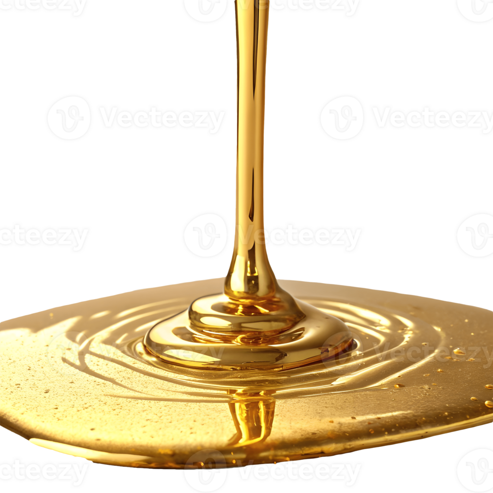 Golden Honey Drizzle Sweet Liquid Flowing Downward, Reflective Surface, Culinary Dessert Topping, Isolated on White, High Quality Transparent Background png