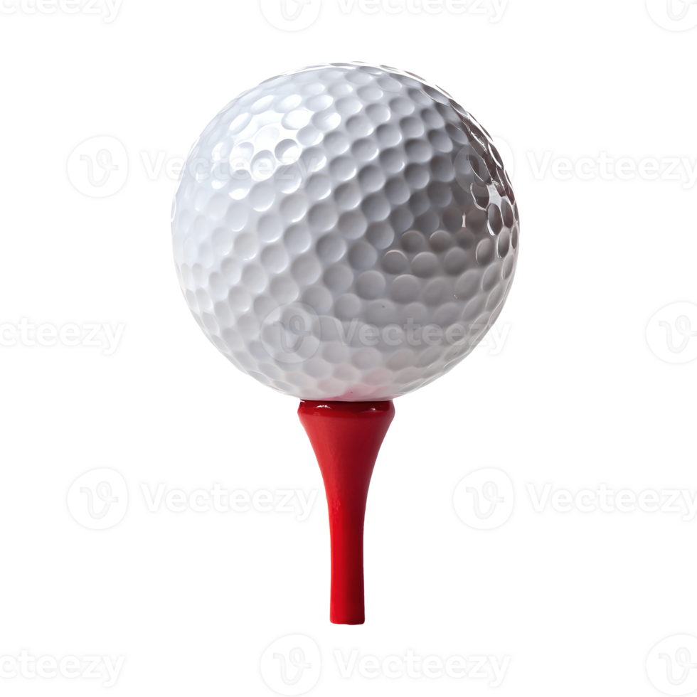 Golf Ball on Tee Isolated, Ready for Swing, Golfing Equipment, Sport Photography, Minimalist Composition, Vibrant Red Tee Transparent Background png