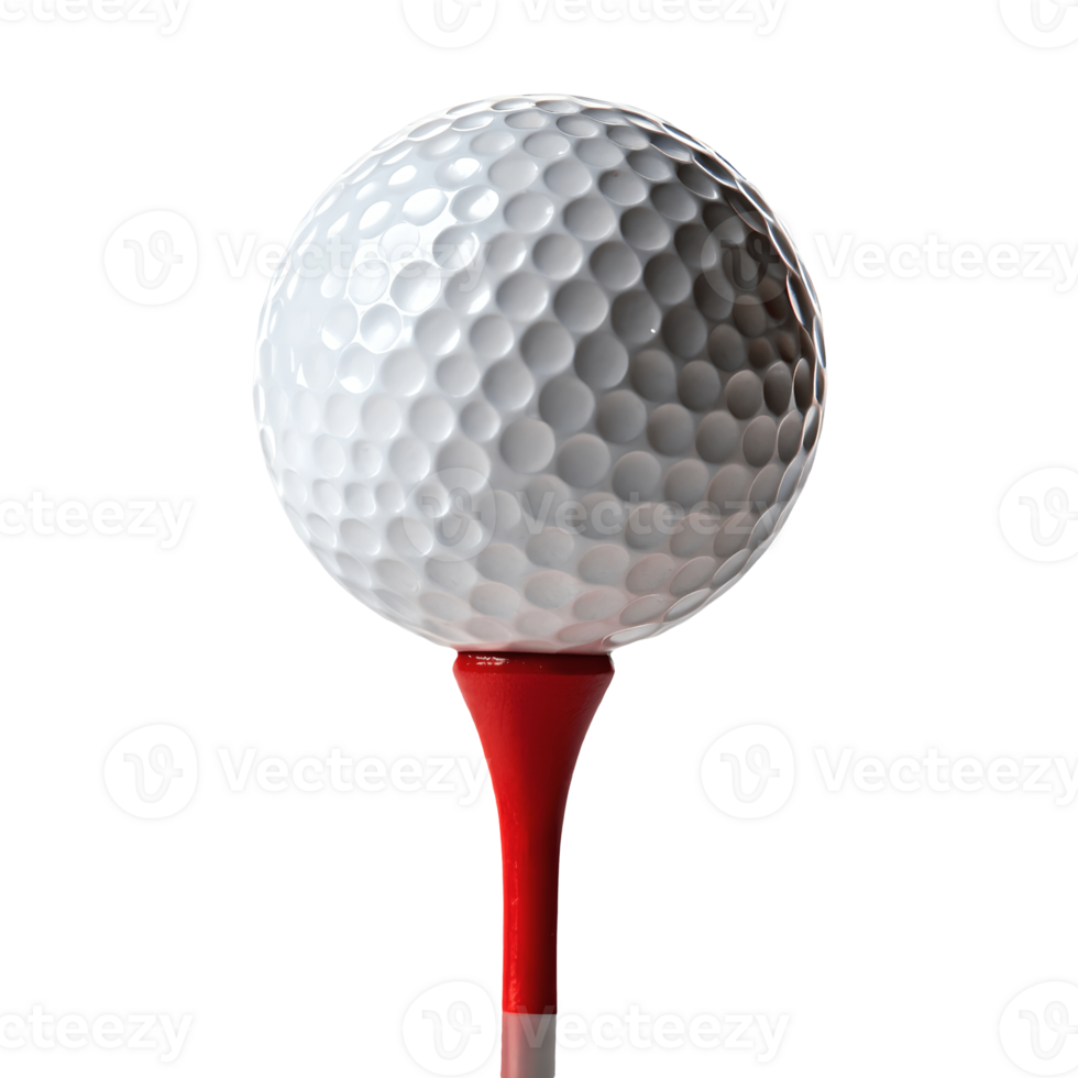 Golf Ball on Tee Isolated Clean Red Tee, Dimpled Sphere, Golfing Equipment, Precision Sport, Sunny Day Transparent Background png
