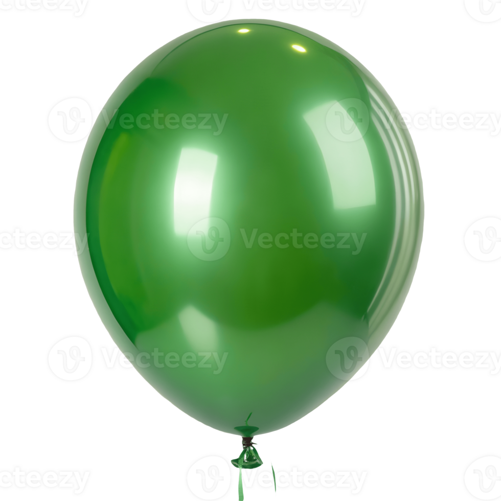 Shiny Green Balloon Floating in Isolated White Space, Festive Celebration Object, Birthday Party Decoration, Helium Filled Latex Balloon Transparent Background png