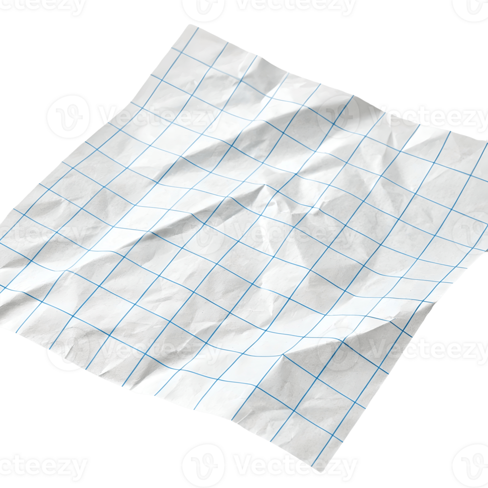 Crumpled White Graph Paper Sheet Wrinkled Texture, Grid Lines, Isolated Background, Wrinkled, Square Pattern, Sketching, Note Taking Transparent Background png