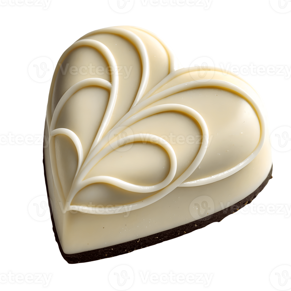 Elegant White Chocolate Heart with Intricate Design, Sweet Treat, Valentines Day Confection, Culinary Delights Transparent Background png