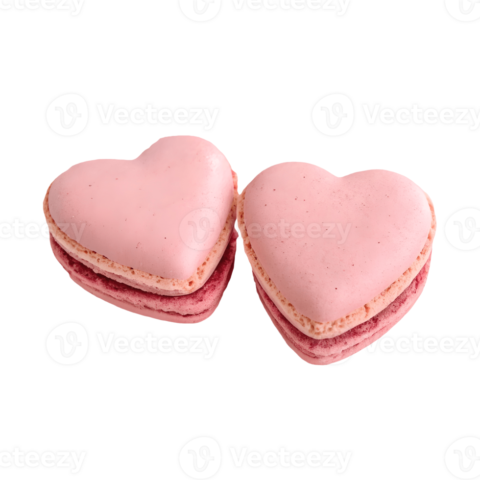 Two Pink Heart-Shaped Macarons on Sweet Valentines Day Treat, Delicious Dessert, Romantic Gesture Transparent Background png