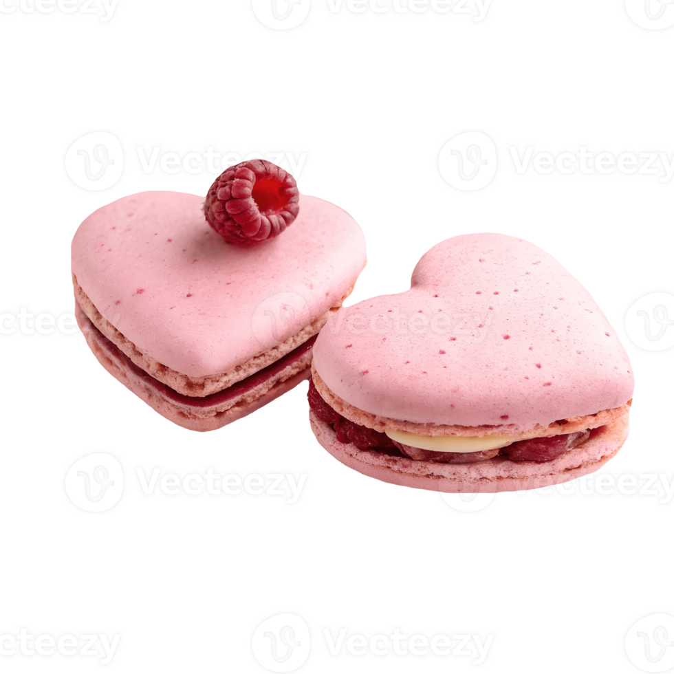 Heart Shaped Raspberry Macarons Valentines Day Dessert, Pink Macarons, Delicious Treats, Romantic Food, Isolated Sweets Transparent Background png