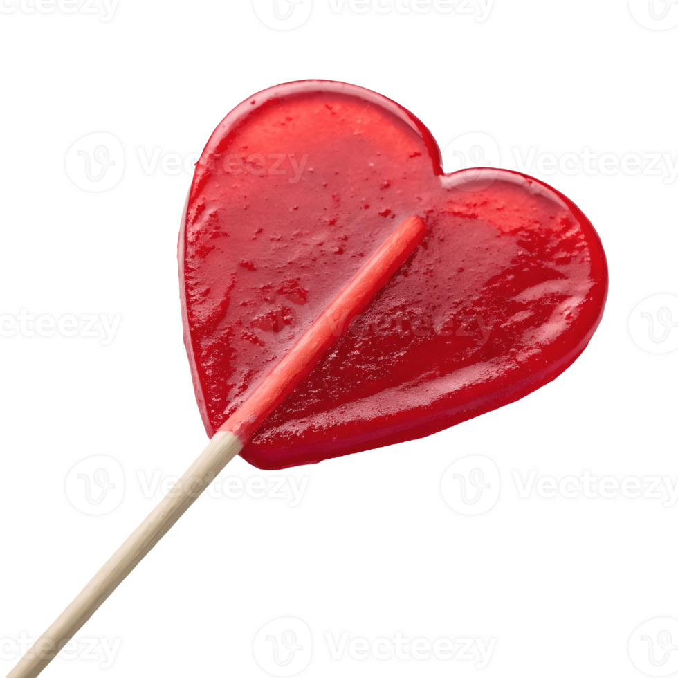 Sweet Love Close-up of a Red Heart-Shaped Lollipop on Valentines Day Treat, Candy Still Life, Studio Shot Transparent Background png