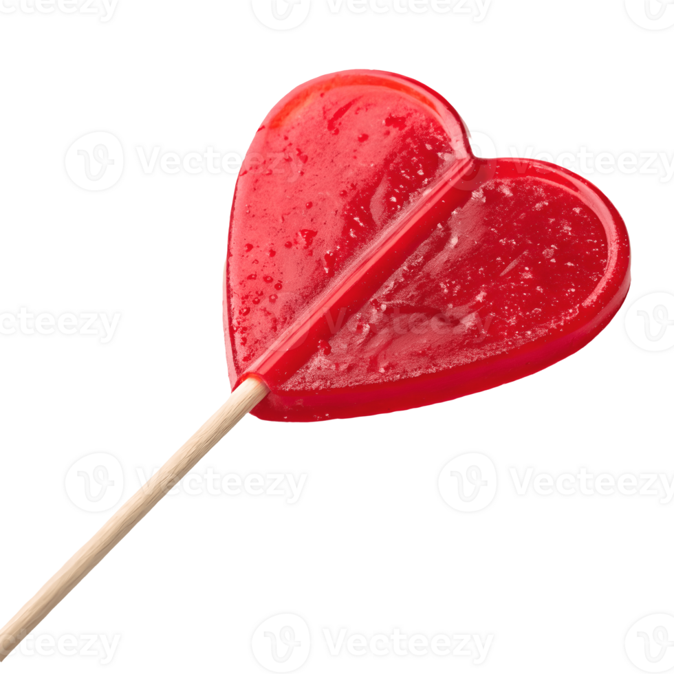 Sweet Red Heart Lollipop on Valentines Day Candy Treat, Single Object Still Life, Love Symbol, Festive Confectionery Transparent Background png