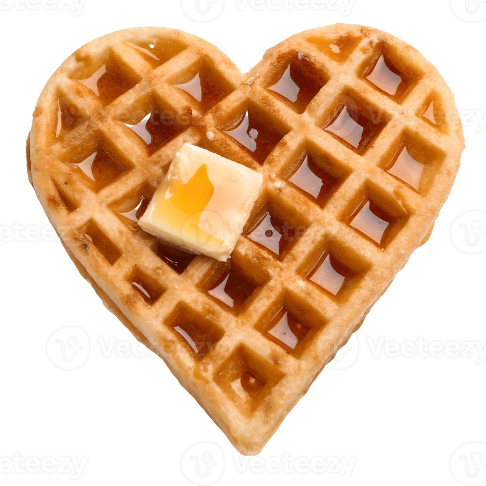 Heart-Shaped Waffle with Butter and Syrup, Delicious Breakfast Treat, Sweet and Golden, Food Photography, Cozy Morning Transparent Background png