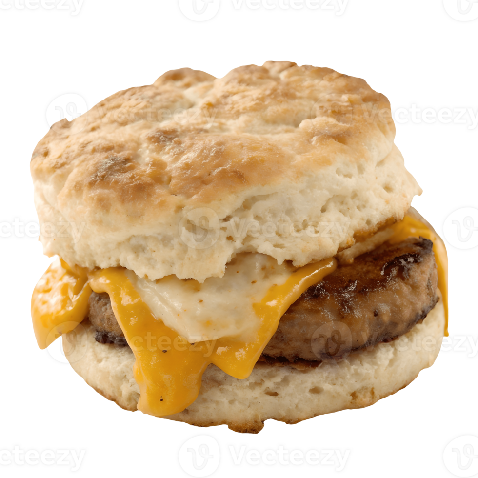 Delicious Sausage Biscuit Sandwich with Melted Cheese A Culinary Delight on Perfect for Breakfast or Brunch Transparent Background png