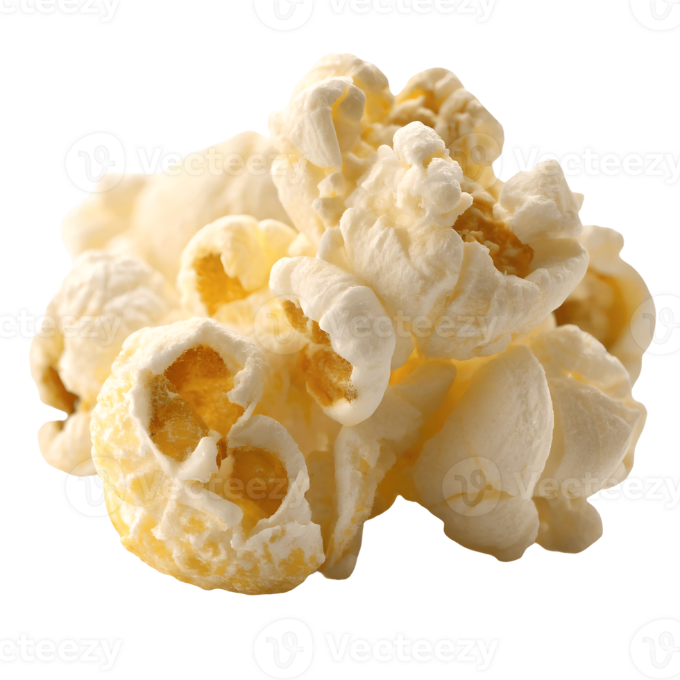 Macro Studio Shot of Fluffy Buttered Popcorn Snack on Movie Night Treat, Delicious Food Photography Transparent Background png