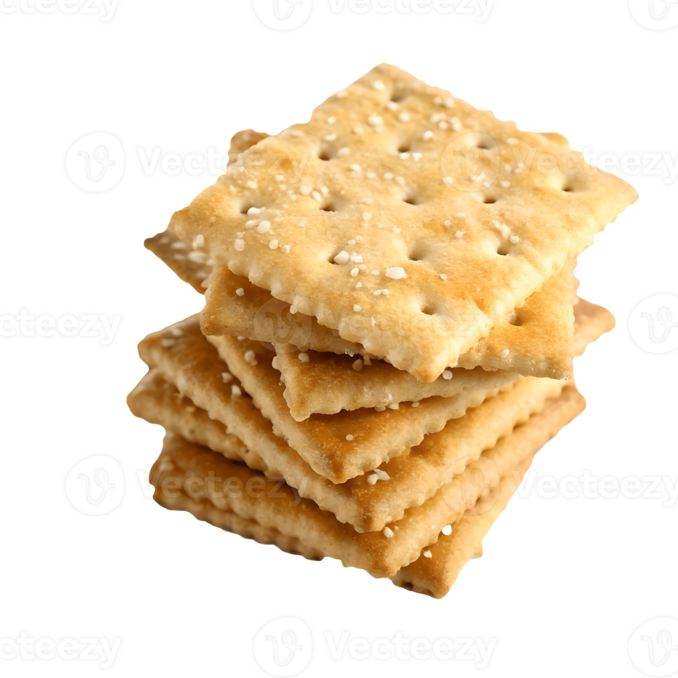 Stack of Golden Saltine Crackers Crispy, Square, and Delicious Treat on Culinary Still Life Transparent Background png