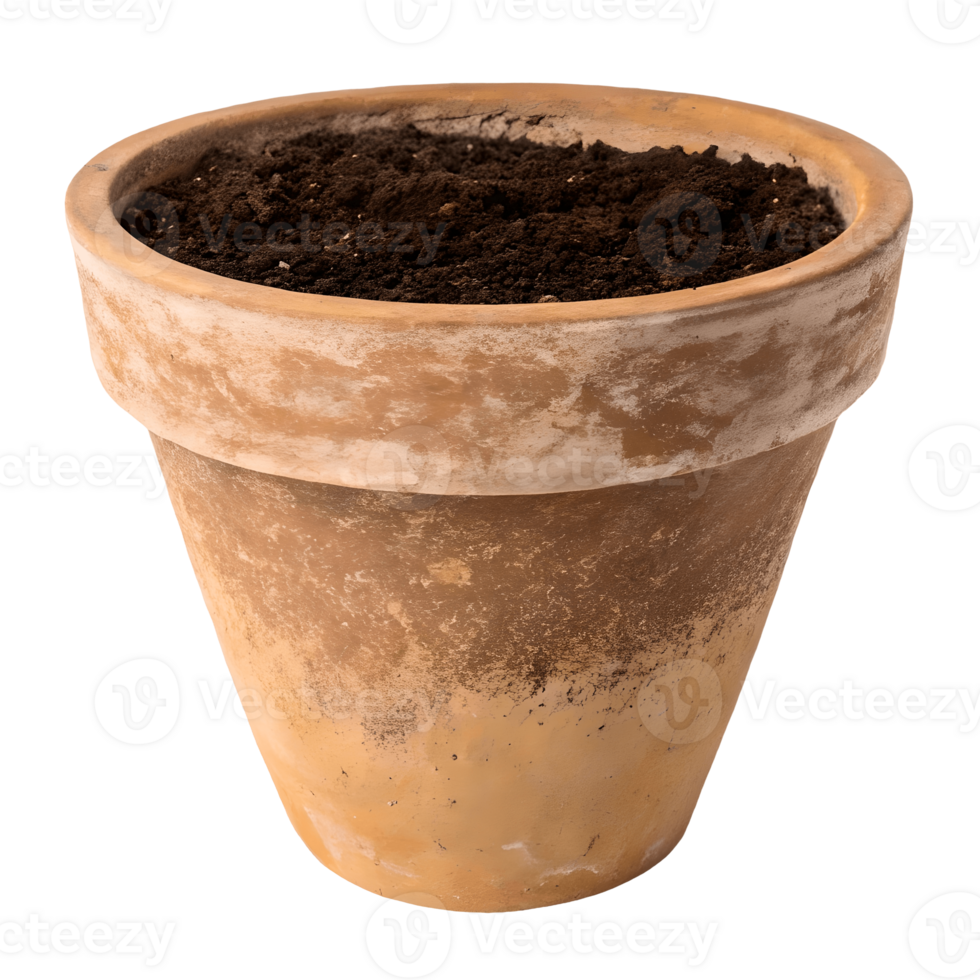 Rustic Terracotta Pot Filled with Rich Soil Gardening, Planting, Home Decor, and Sustainable Living Transparent Background png