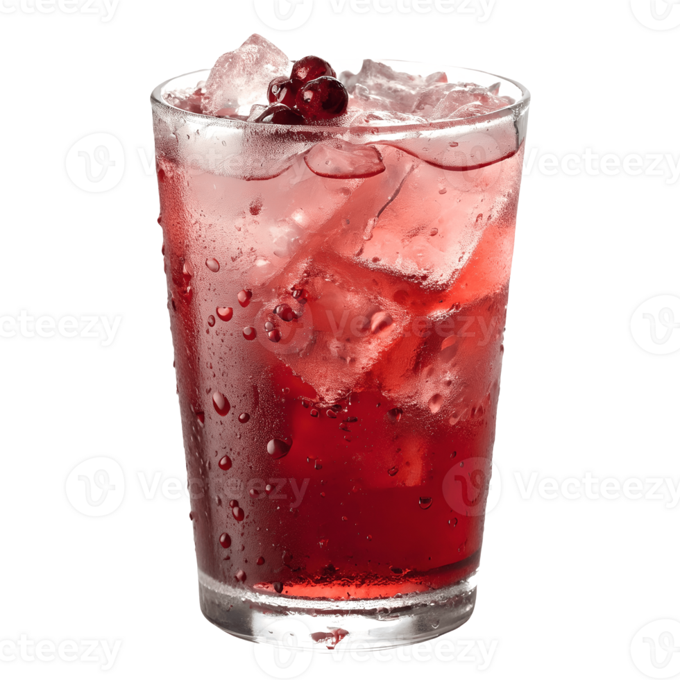 Refreshing Cranberry Cocktail with Ice Cubes and Condensation on a Delicious and Cool Beverage Transparent Background png