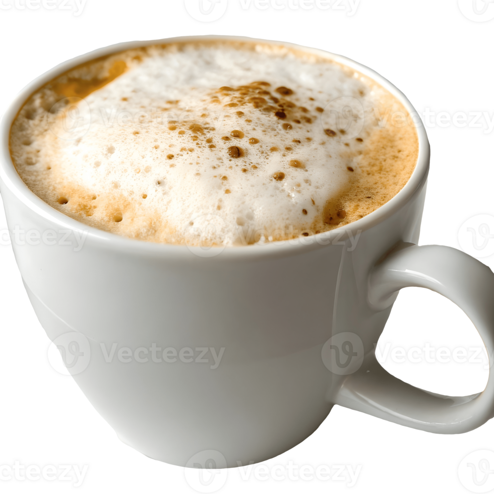 Creamy Cappuccino Delight Frothy Coffee in White Mug on Warm Beverage, Coffee Break, Morning Drink, Cafe Scene Transparent Background png