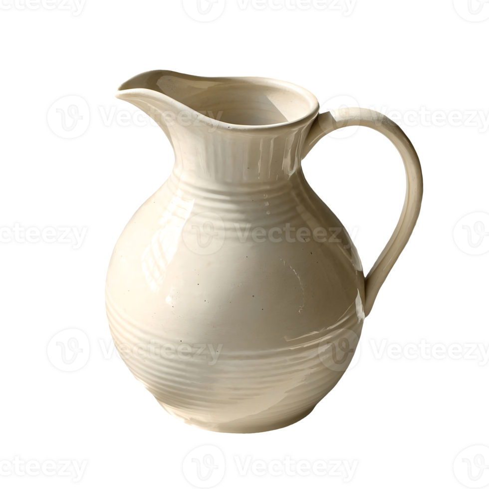 Elegant White Ceramic Pitcher on Studio Shot with Ribbed Texture, Kitchenware Decor, Still Life Photography Transparent Background png