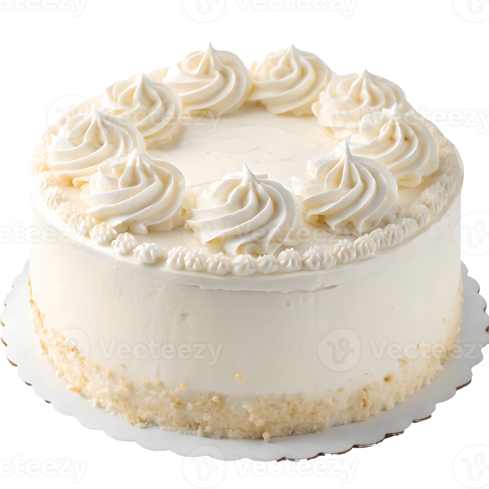 Delicious Vanilla Cake with Creamy Frosting Rosettes on Dessert Celebration, Bakery Treat, Icing Decoration Transparent Background png