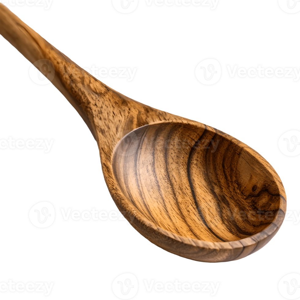 Rustic Wooden Spoon CloseUp Natural Grain Texture, Culinary Utensil, Kitchenware, Food Photography, Dark Mood, Warm Tone Transparent Background png