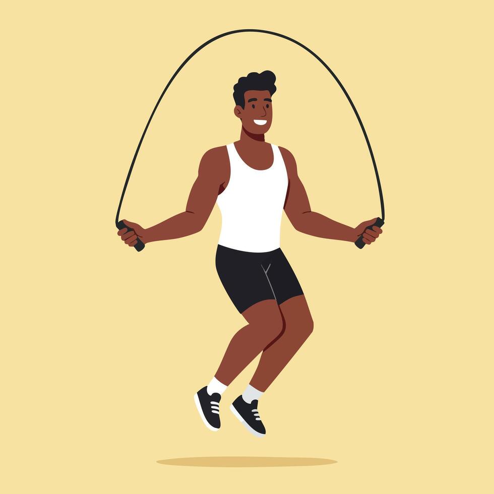 Active man jumping rope fitness exercise training workout healthy lifestyle illustration vector