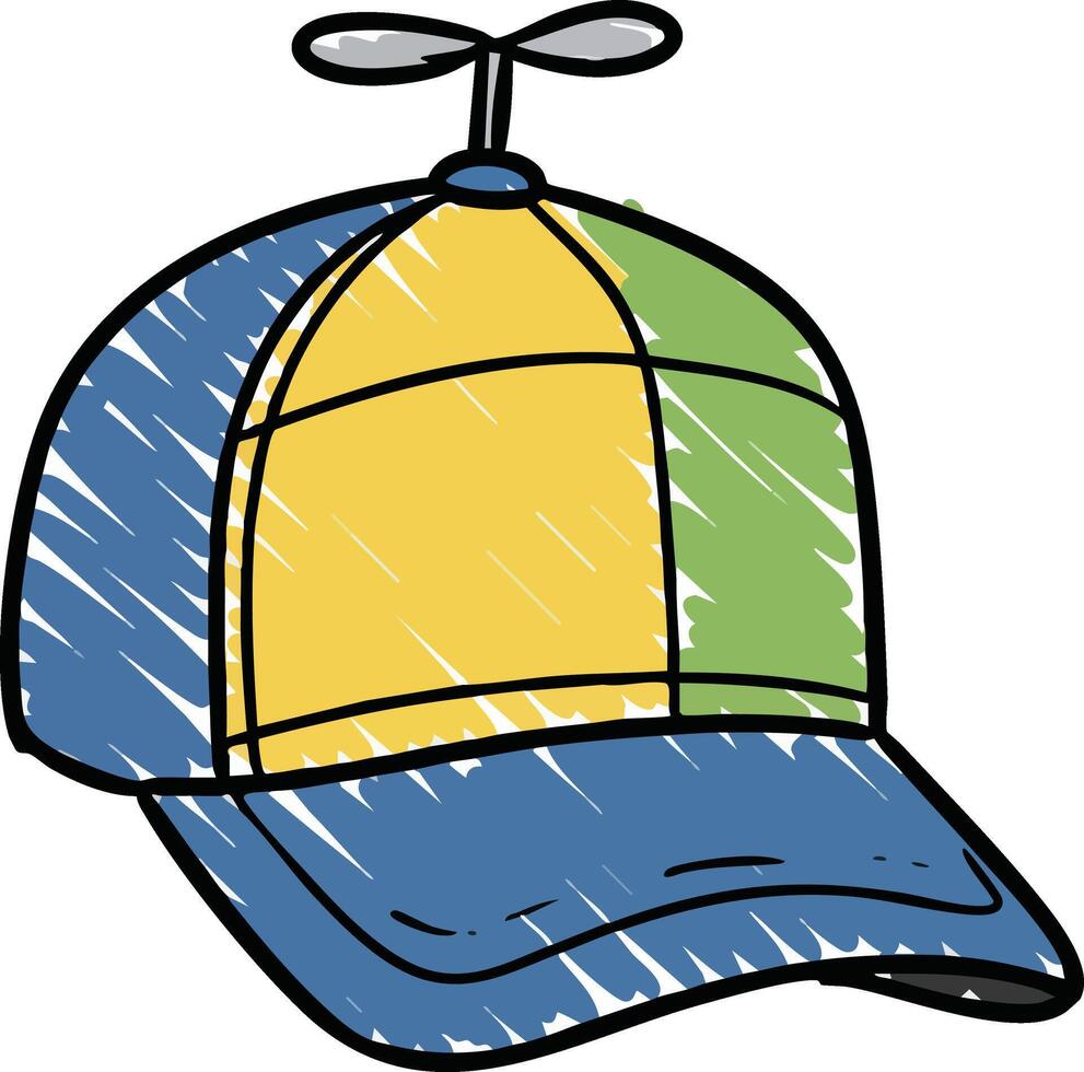 Colorful propeller hat with blue yellow and green panels playful design for children and casual wear illustration vector