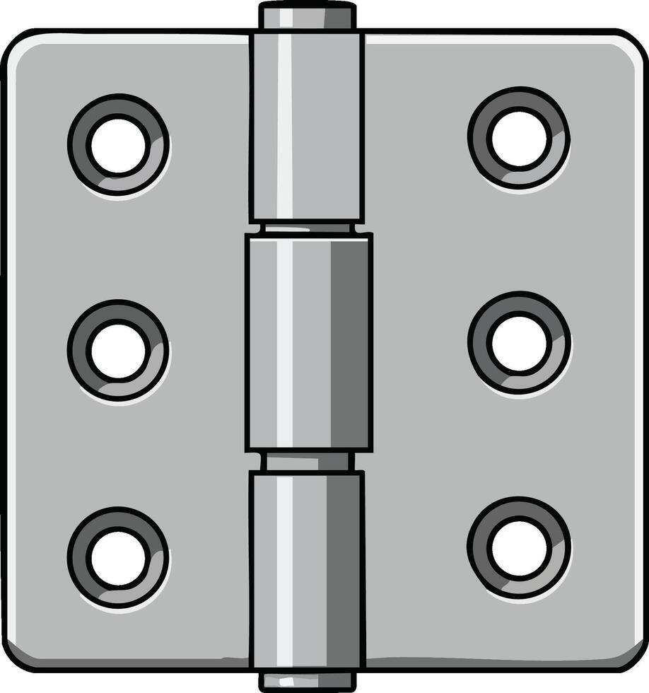 Metal door hinge with six screw holes simple mechanical hardware component illustration vector