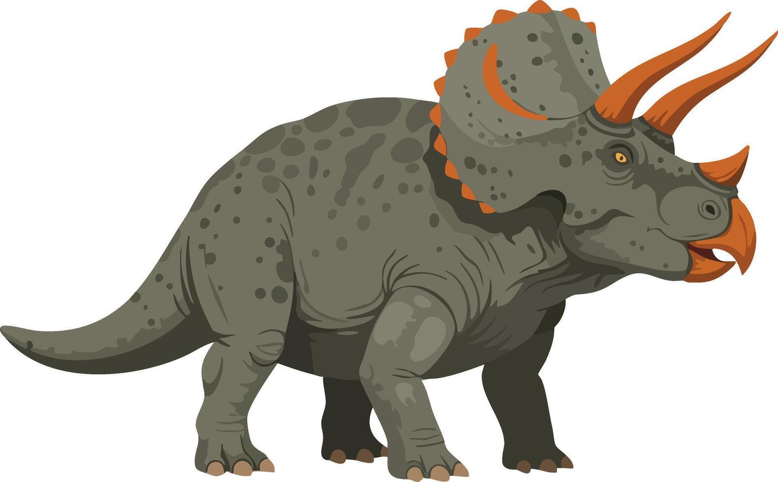 Triceratops dinosaur with orange horns and gray spotted skin natural prehistoric animal illustration vector