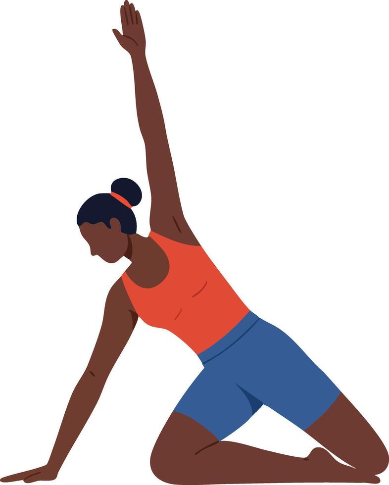 Woman stretching exercise in fitness outfit doing side stretch pose for wellness and flexibility illustration vector
