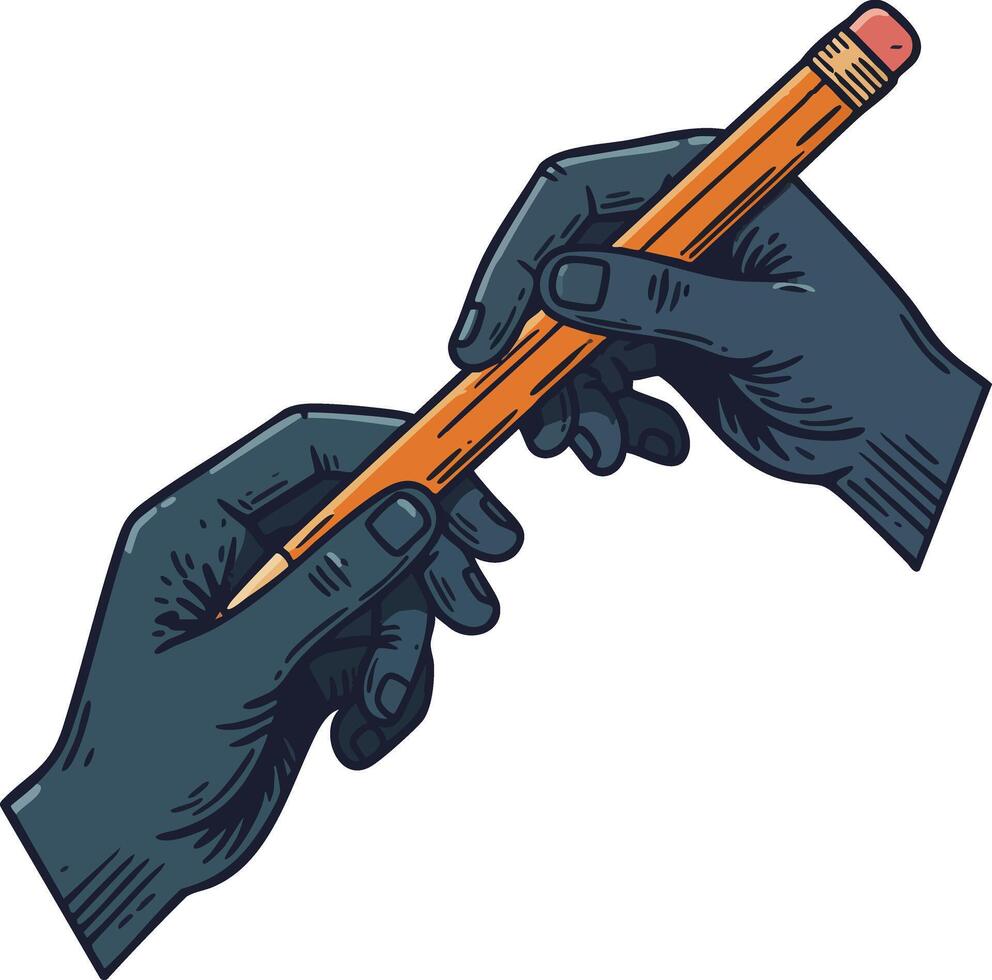 Human hands holding pencil drawing creative art design illustration for education and writing purposes vector