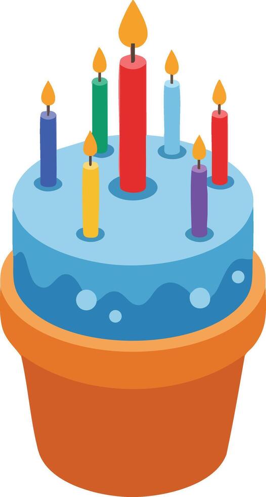 Colorful birthday cake with candles in flower pot illustration for celebration and party decoration ideas vector