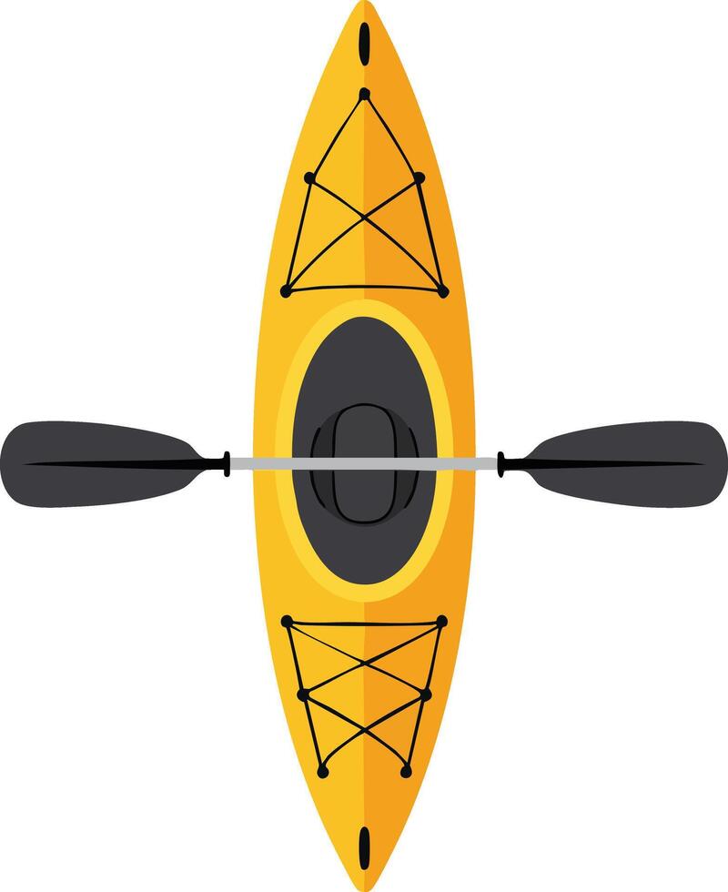 Yellow kayak with double paddle top view illustration for water sports and outdoor leisure activities vector