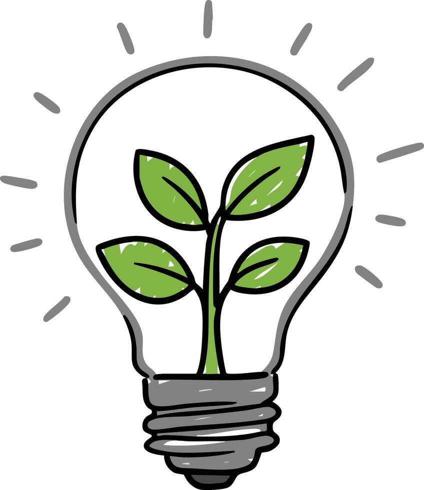 Green plant growing inside light bulb symbolizing eco friendly energy and sustainable innovation concepts illustration vector