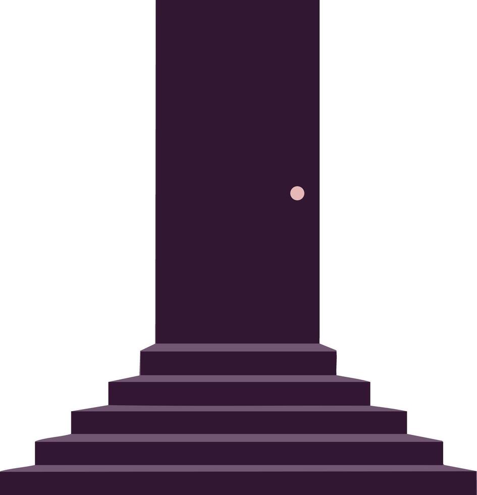 Dark purple door with pink doorknob on stepped platform minimal design illustration vector
