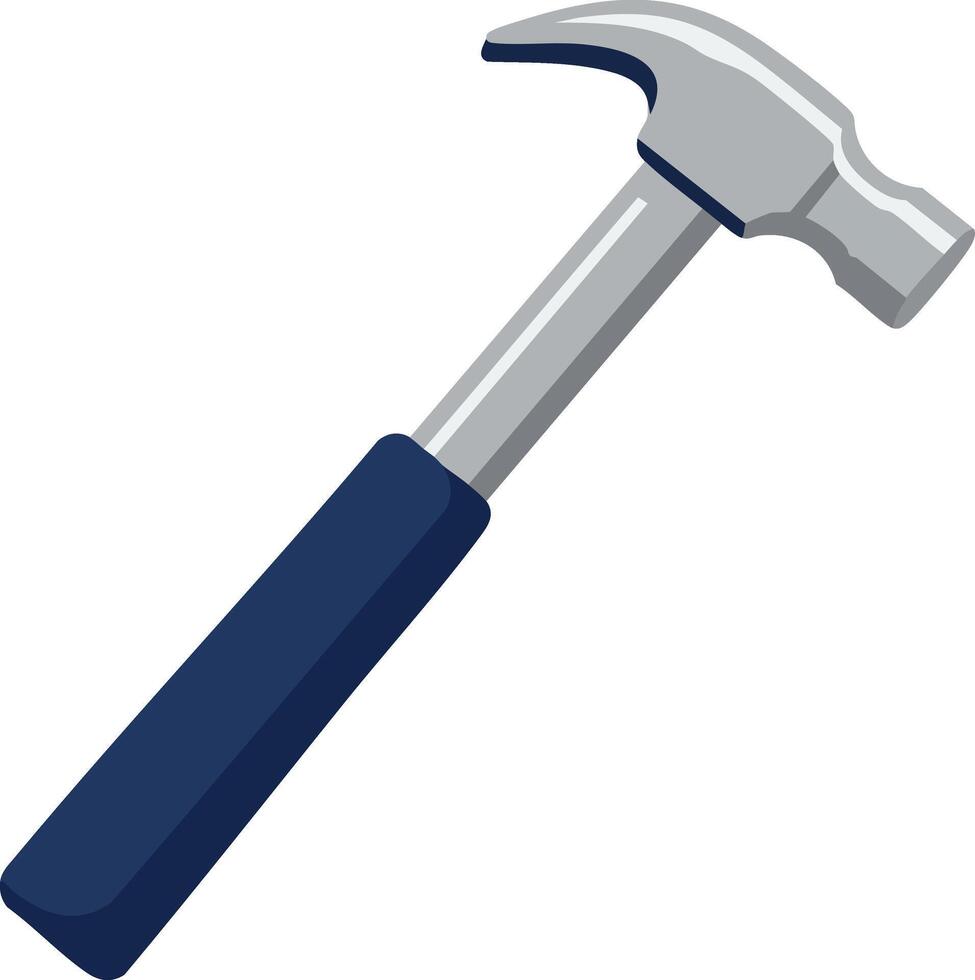 Hammer tool with navy blue handle and silver head for construction and repair work illustration simple design vector